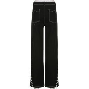 Lace Trim Black Trousers with Bandages Full Back
