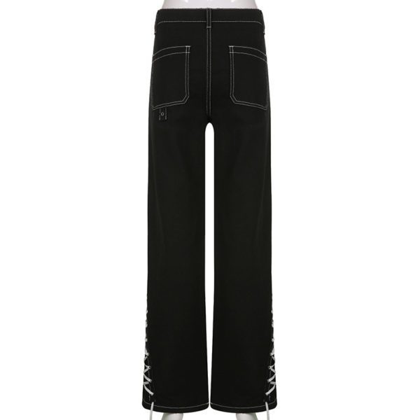 Lace Trim Black Trousers with Bandages Full Back