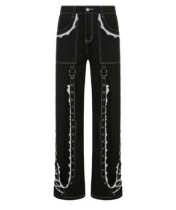 Lace Trim Black Trousers with Bandages Full Front