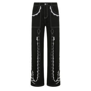 Lace Trim Black Trousers with Bandages Full Front