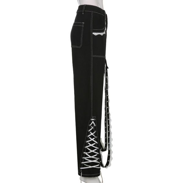 Lace Trim Black Trousers with Bandages Full Side 2