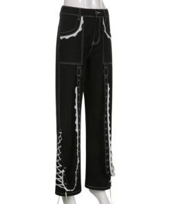 Lace Trim Black Trousers with Bandages Full Side