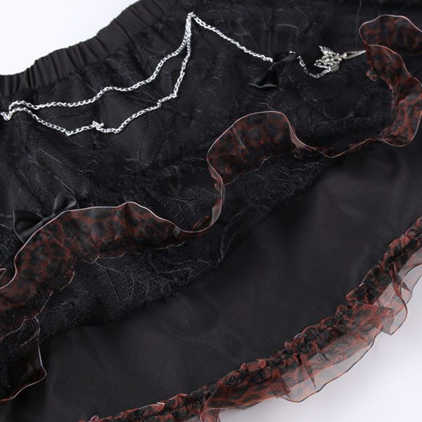 Leopard Lace Trim Mini Skirt with Chain Details 5