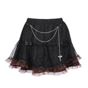 Leopard Lace Trim Mini Skirt with Chain Full Front