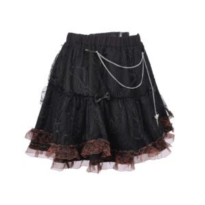 Leopard Lace Trim Mini Skirt with Chain Full Side