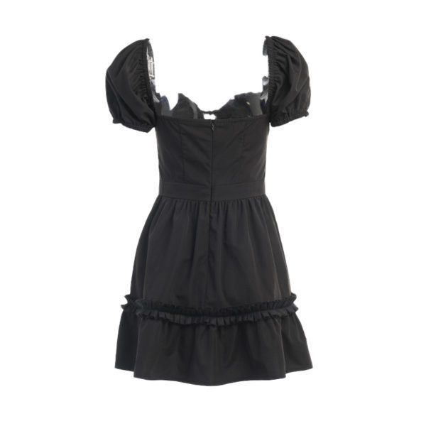 Puff Sleeve Corset Mini Dress Black Full Back