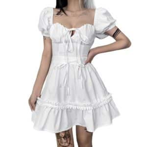 Puff Sleeve Corset Mini Dress White 2
