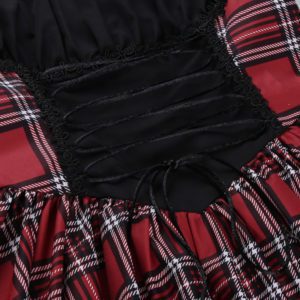 Puff Sleeve Corset Plaid Mini Dress Details 2