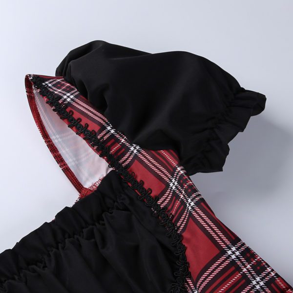 Puff Sleeve Corset Plaid Mini Dress Details 4