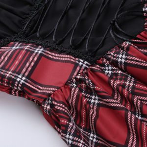 Puff Sleeve Corset Plaid Mini Dress Details 6