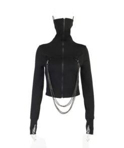 Turtleneck Crop Top with Chains Full Front