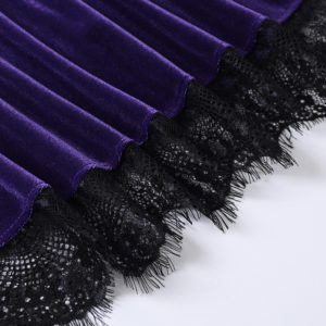 Velvet Lace Trim Halter Mini Dress Purple Details 6