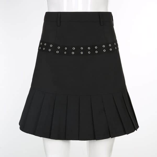High Waist Eyelet Pleated Mini Skirt Full Front