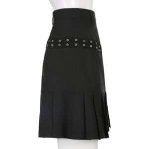 High Waist Eyelet Pleated Mini Skirt Full Side