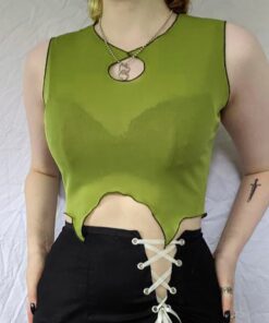 Hollow Out Cropped Tank Top Green