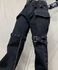Low Raise Cargo Pants with Leg Chains 2
