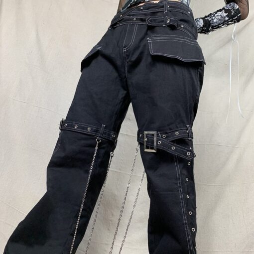 Low Raise Cargo Pants with Leg Chains 2