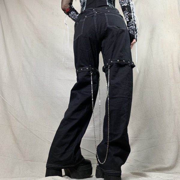 Low Raise Cargo Pants with Leg Chains 3