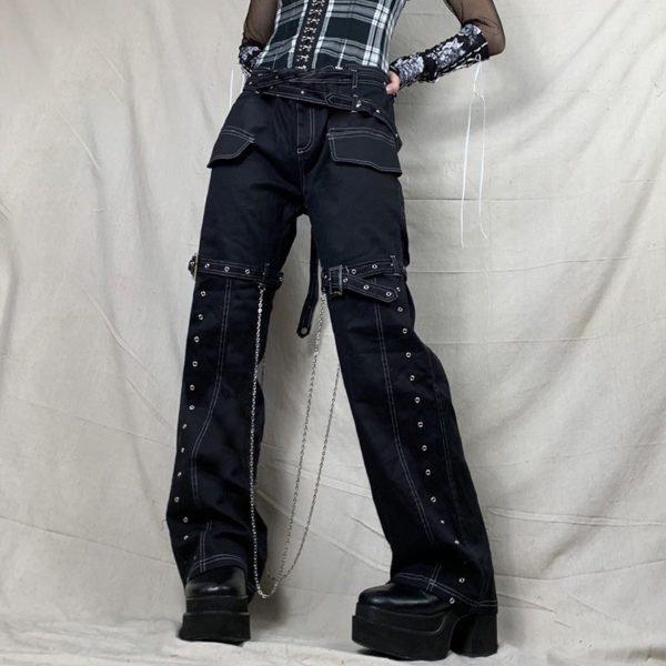 Low Raise Cargo Pants with Leg Chains