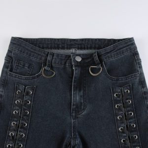 Low Waist Lace up Boot Cut Pants Details