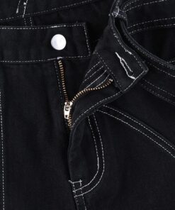 Low Waist Patchwork Black Jeans Details 2