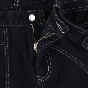 Low Waist Patchwork Black Jeans Details 2