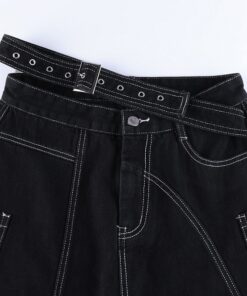 Low Waist Patchwork Black Jeans Details