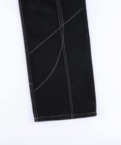 Low Waist Patchwork Black Jeans Details 4