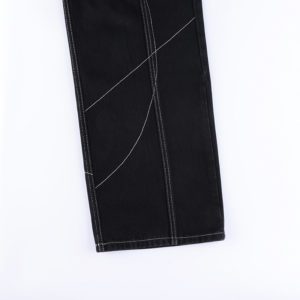 Low Waist Patchwork Black Jeans Details 4
