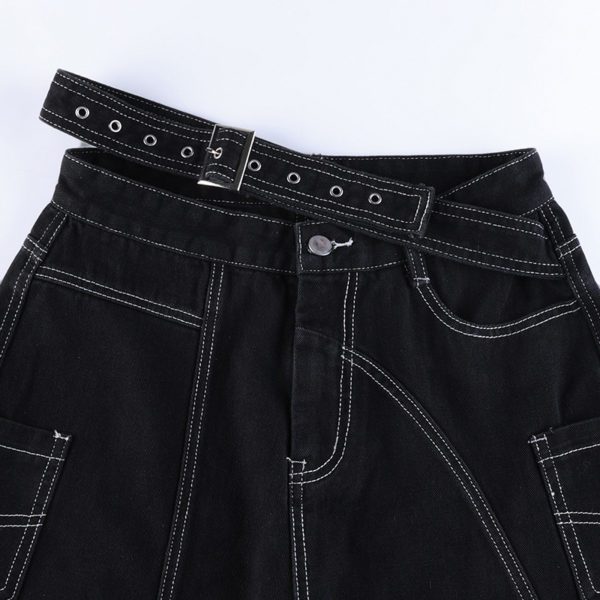 Low Waist Patchwork Black Jeans Details