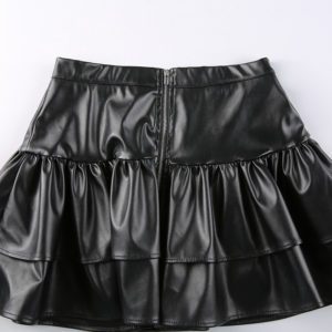 Vegan Leather Pleated Lace-up Mini Skirt Details 2