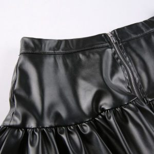 Vegan Leather Pleated Lace-up Mini Skirt Details 3