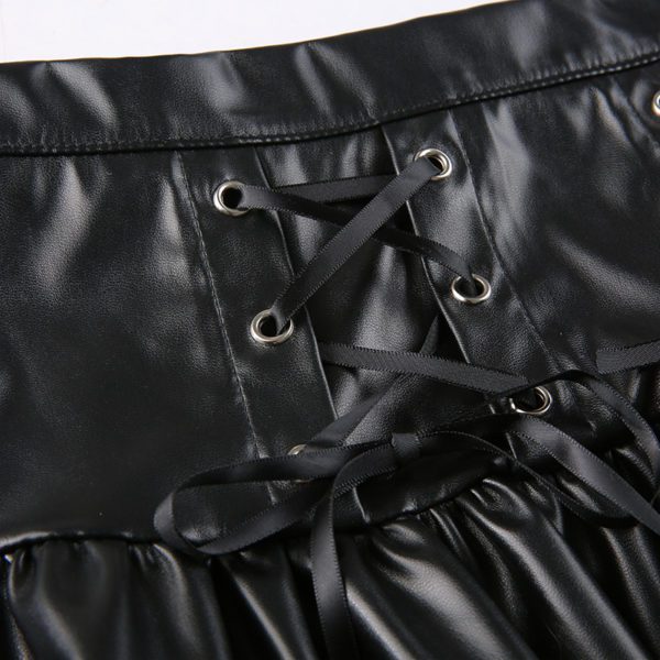 Vegan Leather Pleated Lace-up Mini Skirt Details
