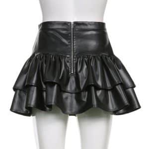 Vegan Leather Pleated Lace up Mini Skirt Full Back