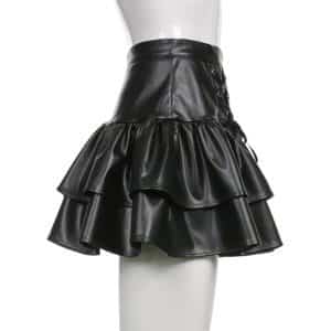 Vegan Leather Pleated Lace-up Mini Skirt Full Side