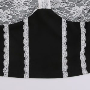 Black Cropped Top with White Lace Patchwork Details 3