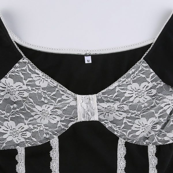 Black Cropped Top with White Lace Patchwork Details