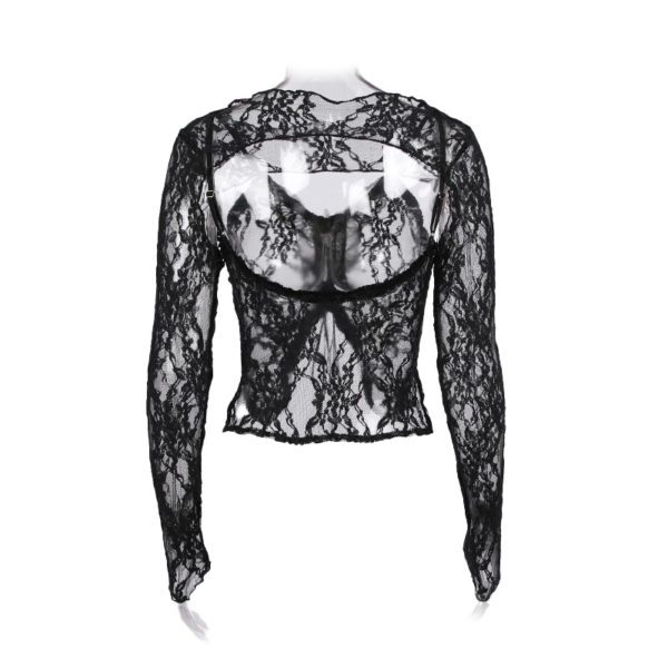 Black Lace White Butterfly Crop Top Full Back