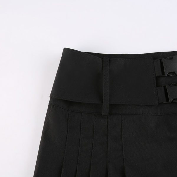 Double Buckle Belt Pleated Micro Skirt Details