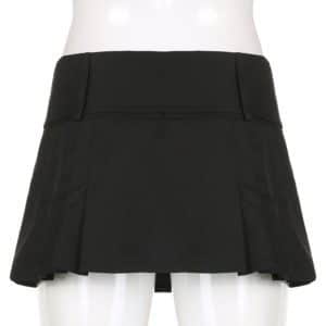 Double Buckle Belt Pleated Micro Skirt Full Back