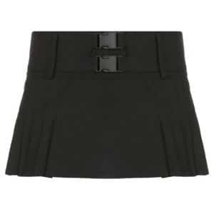 Double Buckle Belt Pleated Micro Skirt Full Front