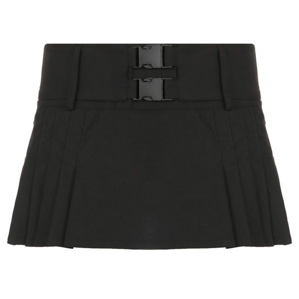 Double Buckle Belt Pleated Micro Skirt Full Front
