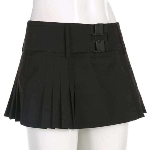 Double Buckle Belt Pleated Micro Skirt Full Side
