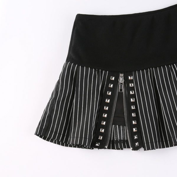 Striped Micro Skirt with Zippers Details 2