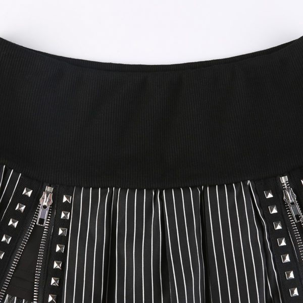 Striped Micro Skirt with Zippers Details