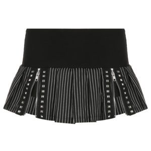 Striped Micro Skirt with Zippers Full Front