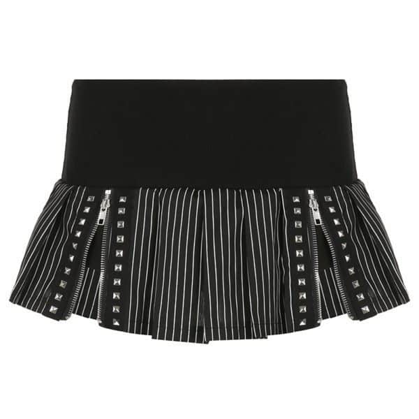Striped Micro Skirt with Zippers Full Front