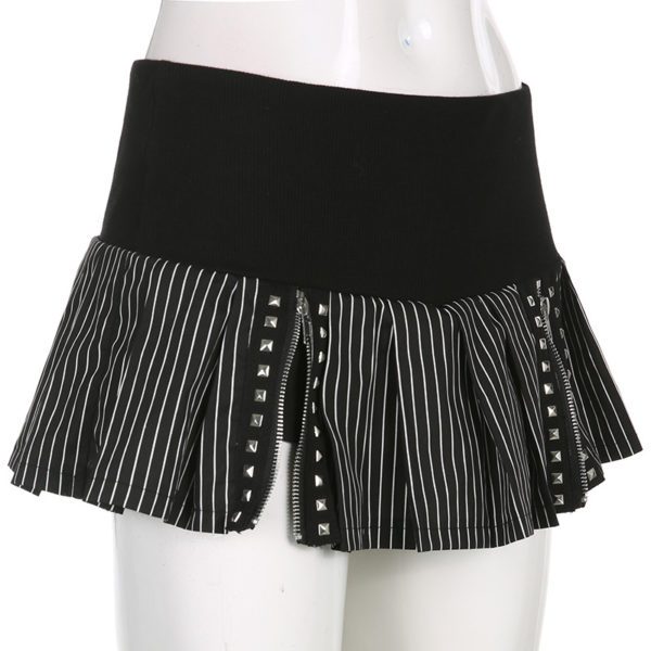 Striped Micro Skirt with Zippers Full Side
