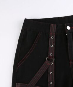 Wide Leg Cargo Pants with Suspenders Details 2