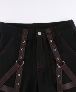 Wide Leg Cargo Pants with Suspenders Details